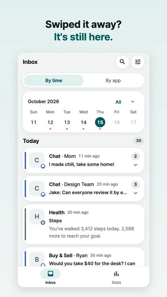 Inbox with today's notifications grouped by conversation