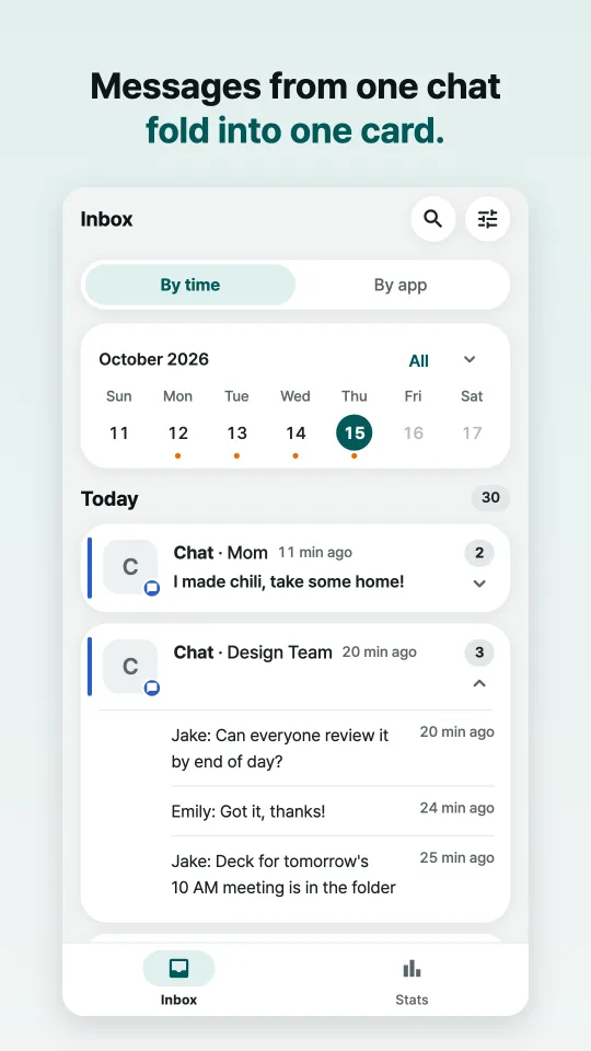 Messages from one chat folded into one card