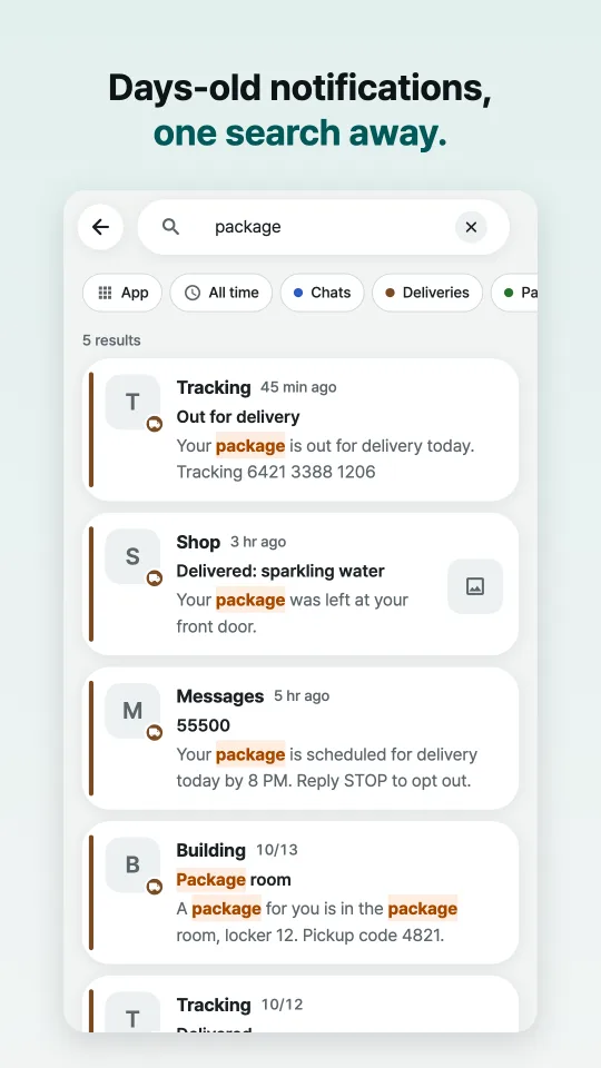 Search results across several days